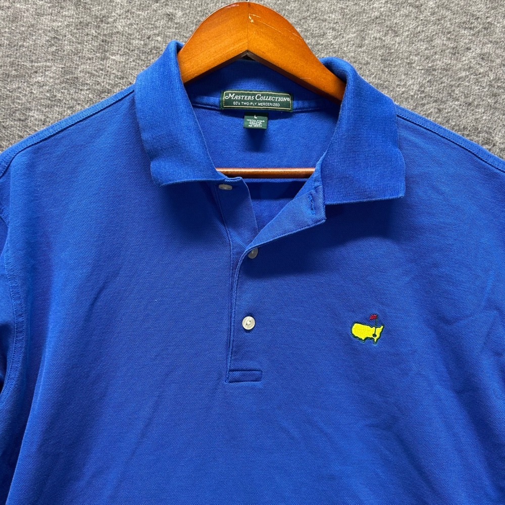 Masters Collection Mens Blue Pima Cotton Golf Polo Shirt Large Mercerized Logo